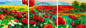 Tablou - Câmp cu maci (cu ceas) (90x30 cm)