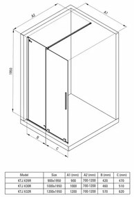 Paravan de dus Walk-in Deante Prizma titan 90x195 cm