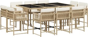 vidaXL Set mobilier de grădină cu perne, 11 piese, bej, poliratan
