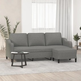 3153512 vidaXL Canapea cu 3 locuri și taburet, gri închis, 180 cm, textil