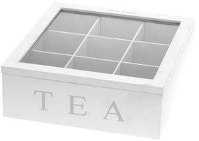 Cutie depozitare ceai 9 compartimente TEA, Alb, 22,5x9 cm, WENKO