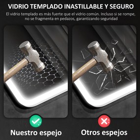 HOMCOM Oglindă de Baie cu Leduri 70x50 cm cu Bluetooth 3 Culori de Lumină Ceas Digital Funcție Anticeață Funcție de Memorie | Aosom Romania