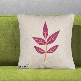 Perna Decorativa Ramura Botanica Mov, 40x40 cm, Bej Canapea, Husa Detasabila, Perna Inclusa, BEKZ®