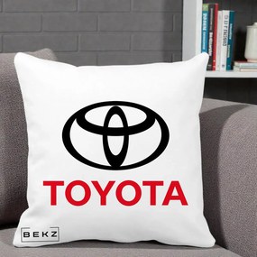 Perna Personalizata cu emblema Toyota, 40x40 cm, Alba Mata, Husa Detasabila, Perna Inclusa, BEKZ®