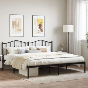 373796 vidaXL Cadru de pat metalic cu tăblie, negru, 200x200 cm