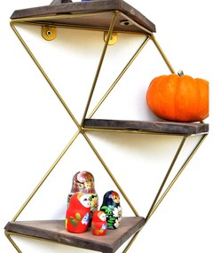 Raft de perete decorativ Duvelo 18 (nuc + auriu) . Promo -6%. 1093669