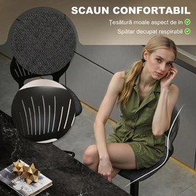 Set HOMCOM de 2 Scaune de Bar Reglabile, Scaune de Bucătărie Înalte din Țesătură Tip In cu Spătar, Suport pentru Picioare și Scaun Moale, Structură din Metal, Scaune de Bar Rotative la 360°, Negru | Aosom Romania