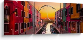 Tablou - Apus de soare, insula Burano, Veneția, Italia (cu ceas) (90x30 cm)