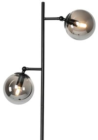 Lampă de podea Art Deco neagră cu sticlă fumurie cu 2 lumini - Pallon