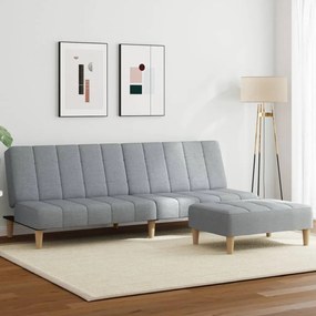 vidaXL Canapea extensibilă cu taburet, 2 locuri, gri deschis, textil