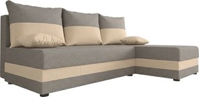 Coltar extensibil de tip L dublu fata VALERIO SLIM 200x140 cm, gri deschis/bej + 2 pernute GRATUIT