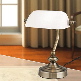 Veioza birou / Lampa de masa clasica Bankers LA 4-1165/1 Patina/opal OR