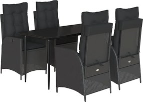 vidaXL Set mobilier de grădină cu perne, 5 piese, negru, poliratan