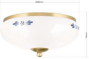Plafoniera clasica Landhaus 28cm alama satin/ sticla opal decor albastru