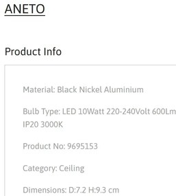Spot LED aplicat diametru 7,2cm ANETO nickel negru, NVL-9695153