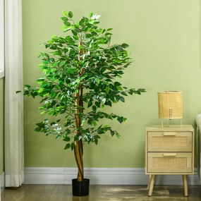 HOMCOM Ficus artificial cu ghiveci de 5 ft, planta artificiala de interior, exterior, pentru decorarea camerei de zi, biroului