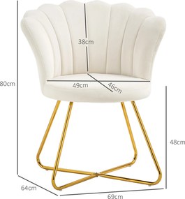 HOMCOM Fotoliu de machiaj fotoliu din catifea fotoliu de salon cu picioare din oțel 69 x 64 x 80 cm crem | Aosom Romania