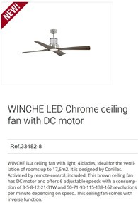 Lustra LED cu Ventilator si telecomanda design modern IP44 WINCHE crom/maro