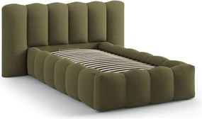 Pat kaki tapițat cu spațiu de depozitare cu somieră 90x200 cm Lupine – Micadoni