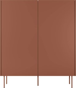 Comodă înaltă Desin 120 cm cu două uși și sertare ascunse - ceramic red / stejar nagano