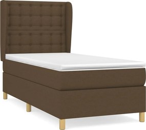 vidaXL Pat box spring cu saltea, maro închis, 90x190 cm, textil