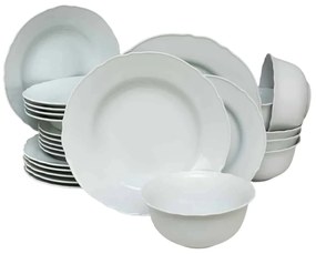 Set Complet Serviciu De Masa Iceberg 24 piese, pentru 6 persoane, Cesiro, Portelan, Alb