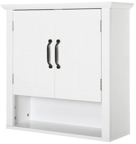 HOMCOM Dulapior 2 Rafturi de Montat pe Perete de Perete Bucatarie Baie Lemn 60x19,8x58cm Alb