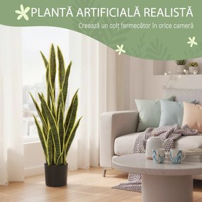 Outsunny Sansevieria Artificială în Ghiveci, Plantă Falsă pentru Interior și Exterior cu 21 de Frunze Modelabile, Ø20x90 cm | Aosom Romania
