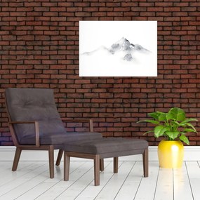 Tablou pe sticlă - Pictură cu cerneală de munți (70x50 cm)