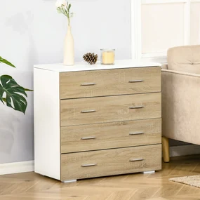 HOMCOM Comodă cu 4 Sertare, Mânere din Aluminiu și Structură din Lemn, 76x35x72cm, Alb și Stejar | Aosom Romania