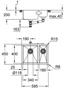 GROHE 31577SD1 - Chiuvetă de bucătărie K700U, 595 × 450 mm, inox