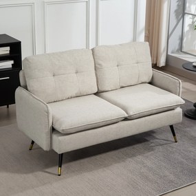 HOMCOM Divano 2 Posti in Tessuto Effetto Lino con Braccioli e Cuscini Imbottiti, Divanetto 2 Posti Moderno con Gambe in Acciaio, per Ufficio, Soggiorno, Salotto e Camera da Letto, 139x68x80 cm, Crema | Aosom Romania