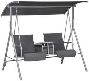Outsunny Balansoar Exterior cu Măsuță de Cafea și Suport Central pentru Pahare, Leagăn cu 2 Locuri și Acoperiș, 175x112x158 cm, Gri | Aosom Romania