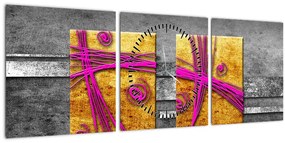 Tablou - Pătratr colorate pe fond negru (cu ceas) (90x30 cm)