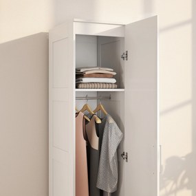 HOMCOM Șifonier Multifuncțional cu Șină pentru Haine, Raft, Ușă cu Închidere Ușoară 40 x 52 x 180 cm Alb | Aosom Romania
