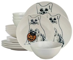 Set Complet Serviciu De Masa Pumpkin Cat 16 piese, Ivoire cu Pisica