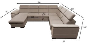 Colțar extensibil în U cu colț reversibil și spațiu de depozitare GRANADA, bej