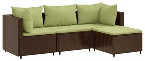 3308054 vidaXL Set mobilier de grădină cu perne, 4 piese, maro, poliratan