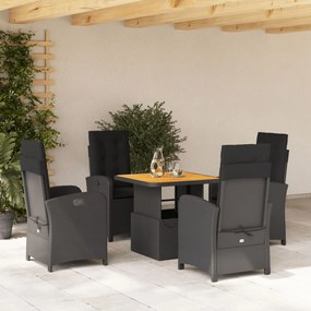 vidaXL Set mobilier de grădină cu perne, 5 piese, negru, poliratan