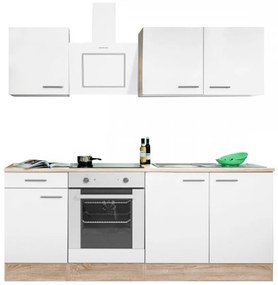 Mobilă de bucătărie Yorki 210, corp din stejar sonoma, față alb satinat cu element inferior al cuptorului