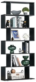HOMCOM Bibliotecă Modernă cu 6 Rafturi, Design Zig-Zag, Lemn Rezistent, Ușor de Curățat, Negru, 80x24x191 cm | Aosom Romania