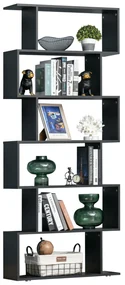 HOMCOM Bibliotecă Modernă cu 6 Rafturi, Design Zig-Zag, Lemn Rezistent, Ușor de Curățat, Negru, 80x24x191 cm | Aosom Romania