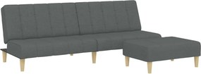 vidaXL Canapea extensibilă cu taburet, 2 locuri, gri închis, textil