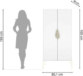 Dulap TV lemn masiv Merlin Personalizabilă Accesorii placate cu Aur, 80,1 × 40 × 160 cm - Alb