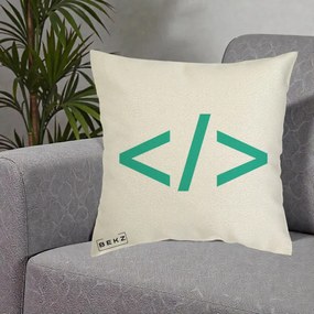 Perna Personalizata Cod HTML Turcoaz, 40x40 cm, Ecru, Husa Detasabila, Perna Inclusa, BEKZ®
