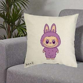 Perna Personalizata Labubu Violet Solo, 40x40 cm, Ecru, Husa Detasabila, Perna Inclusa, BEKZ®