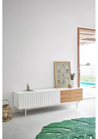 Comodă TV albă/în culoare naturală cu aspect de lemn de stejar 180x52 cm Sierra – Teulat