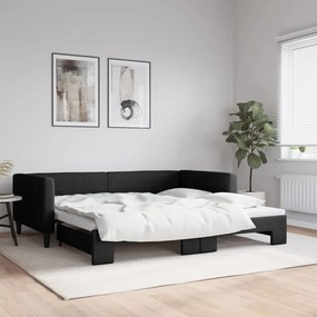 3196585 vidaXL Pat de zi cu extensie, negru, 100x200 cm, textil