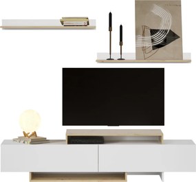 Mobilier de perete living, alb/stejar artisan, MILONA