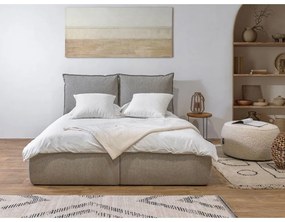 Pat matrimonial bej tapițat cu spațiu de depozitare cu somieră 160x200 cm Garance – Bobochic Paris